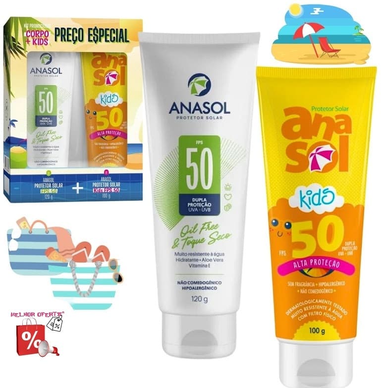PROTETOR SOLAR KIDS FPS 50 ANASOL 100G + PROTETOR SOLAR FPS 50/ 120G