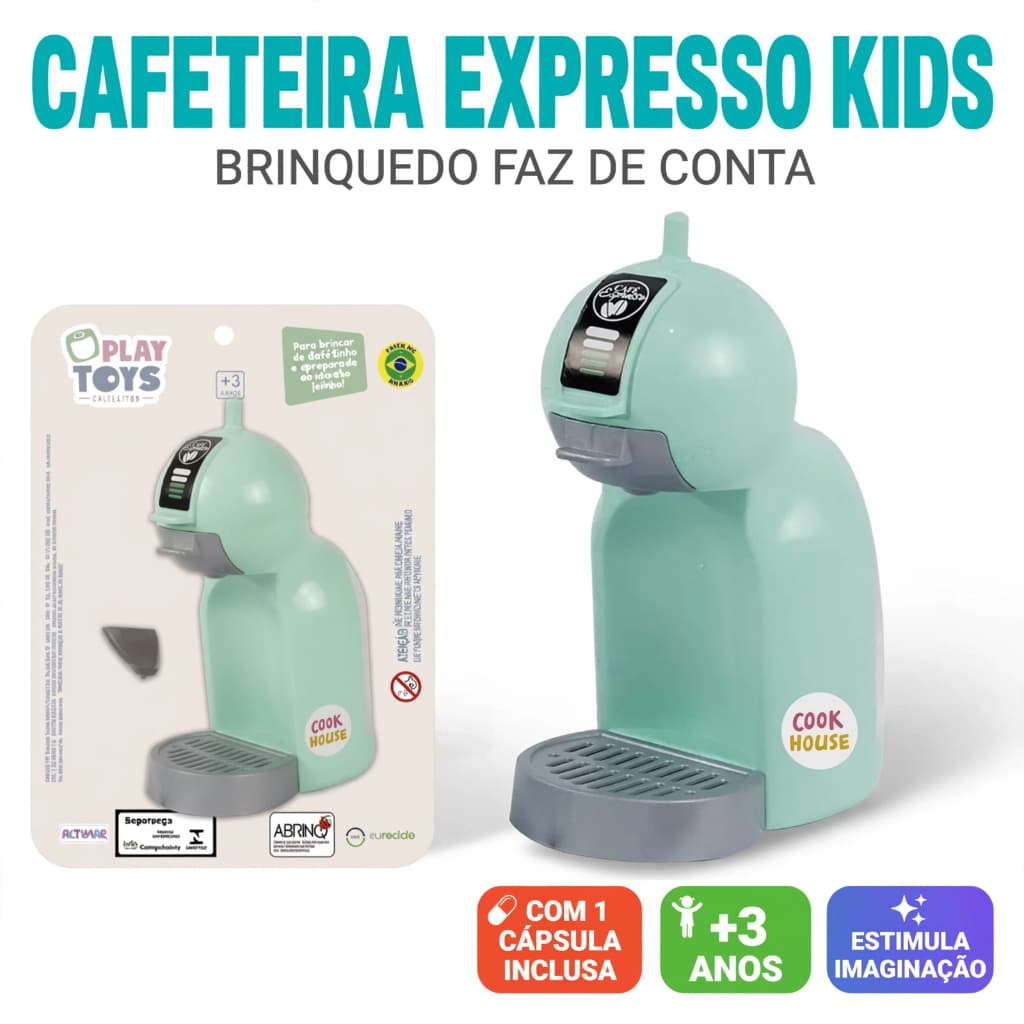 Cafeteira Infantil Expresso Kids Verde com Cápsula Brinquedo Cozinha Faz de Conta