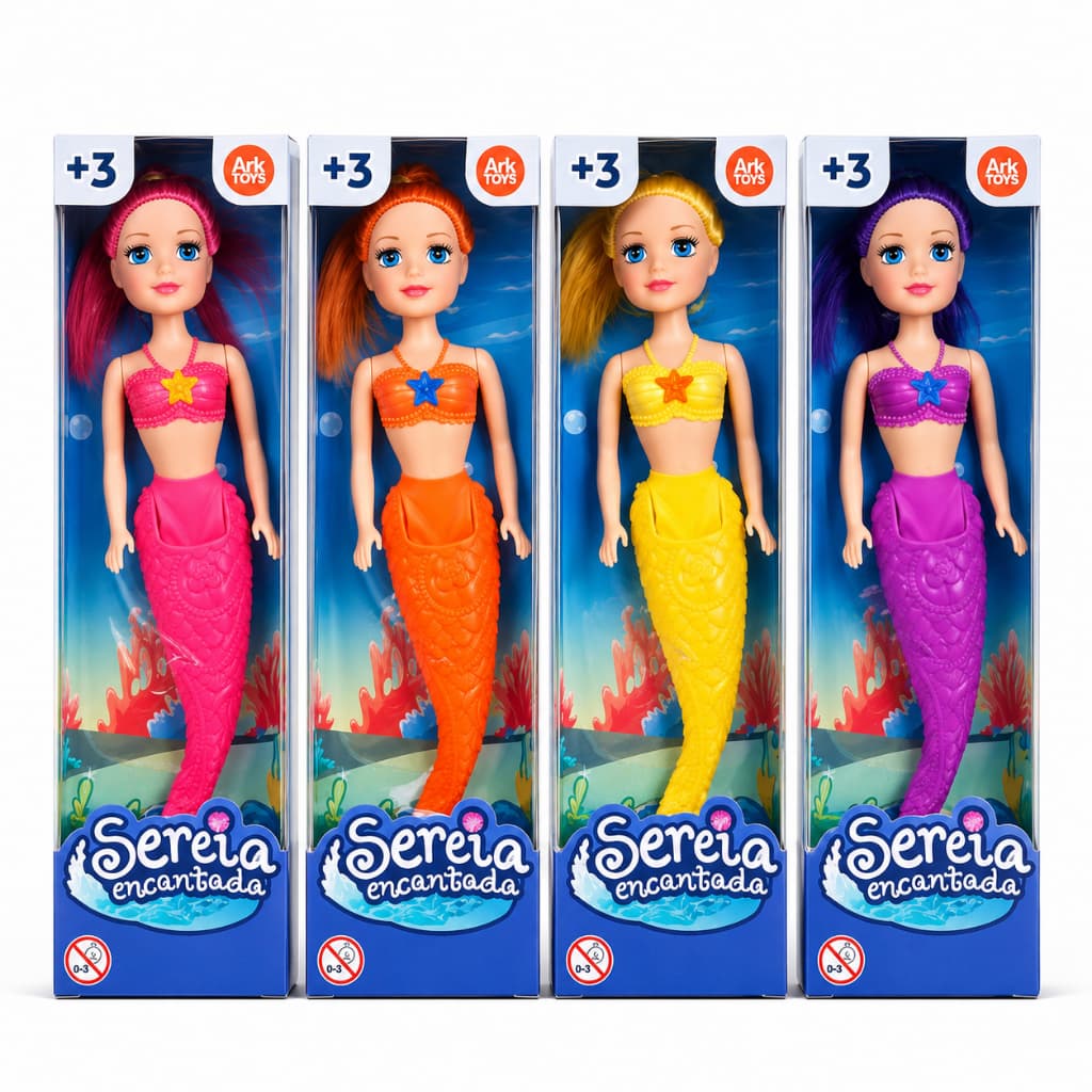 Kit Sereia Encantada Calda Boneca Colorida Articulada