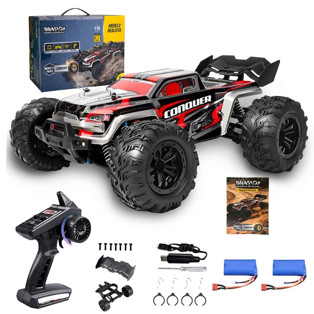 BRASTOY Carrinho Controle Remoto Monster Truck 4x4 Off Road Velocidade Alta Brinquedo para Crianças 2 Cores