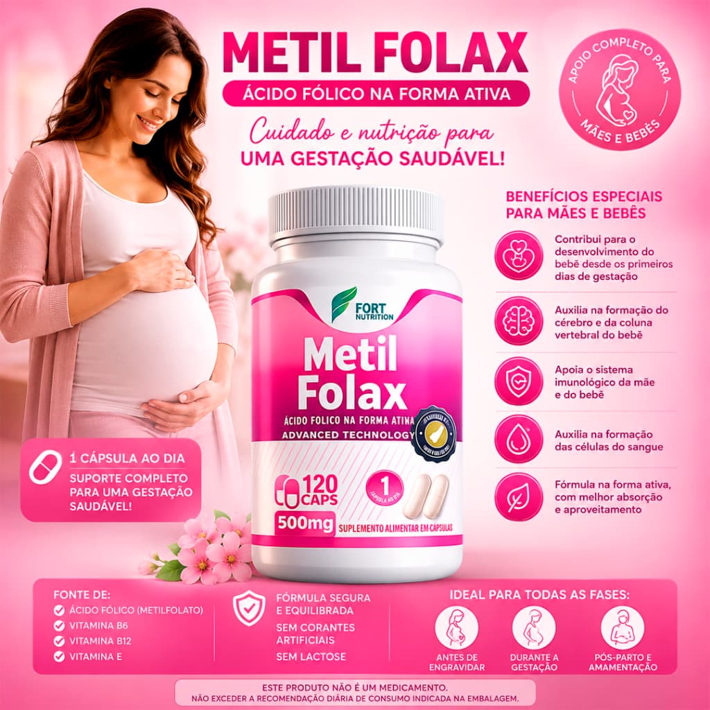 Metil Folax - Vitamina E, B6, B12, e Ácido Fólico em Cápsulas – Suplemento Natural de Energia