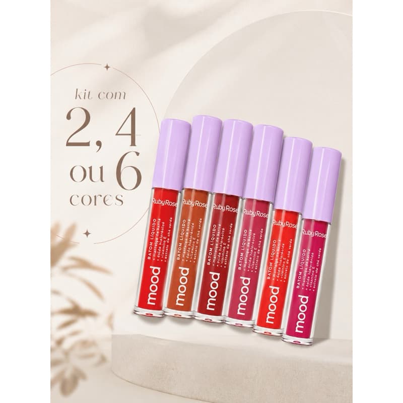 Kit com 2, 4 ou 6 Unidades Batom Líquido Mood Ruby Rose Matte Longa Duração |