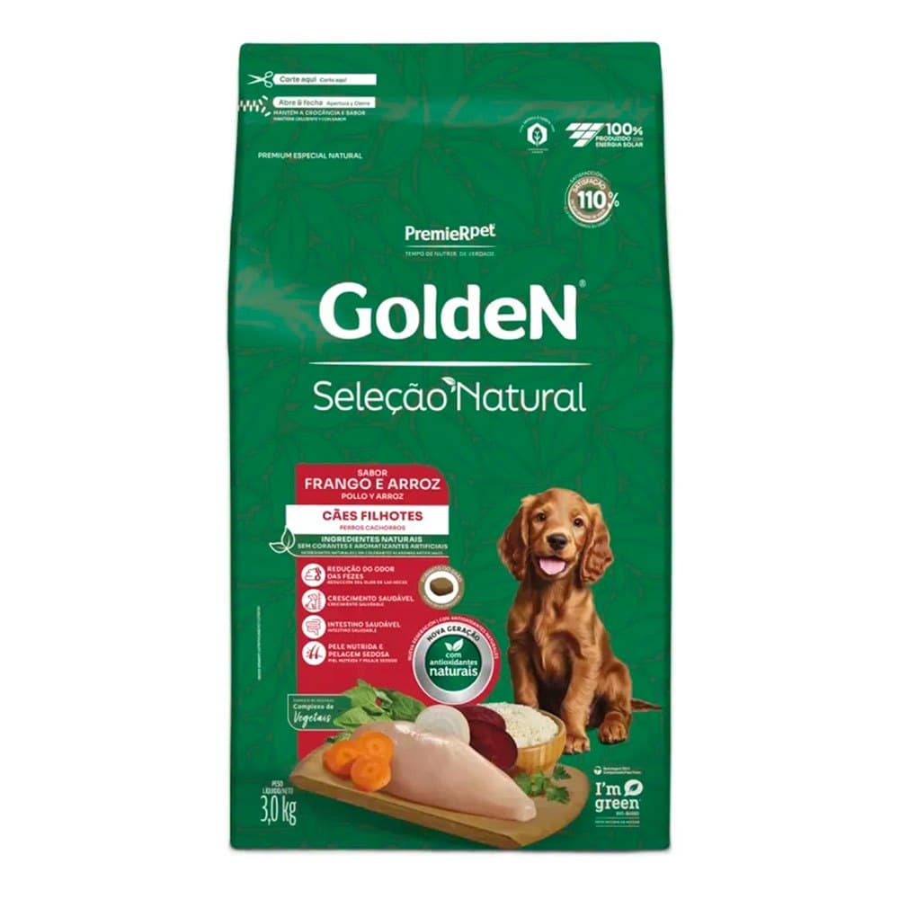 Ração Golden Seleção Natural  Cães Filhotes  Frango 3Kg