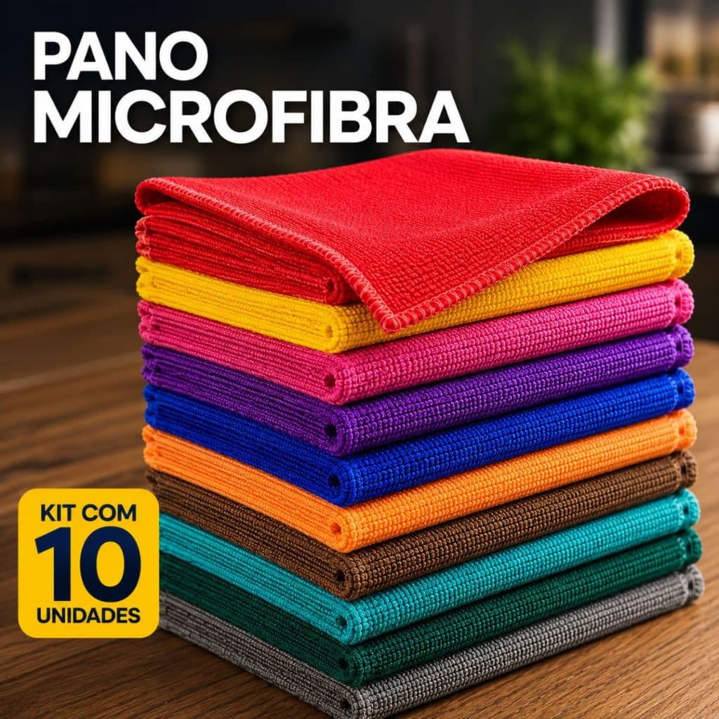 Kit 10 Panos de Microfibra 30cm - Flanela Limpa Carro Vidro Pia Limpeza Geral Multiuso Cores Sortida