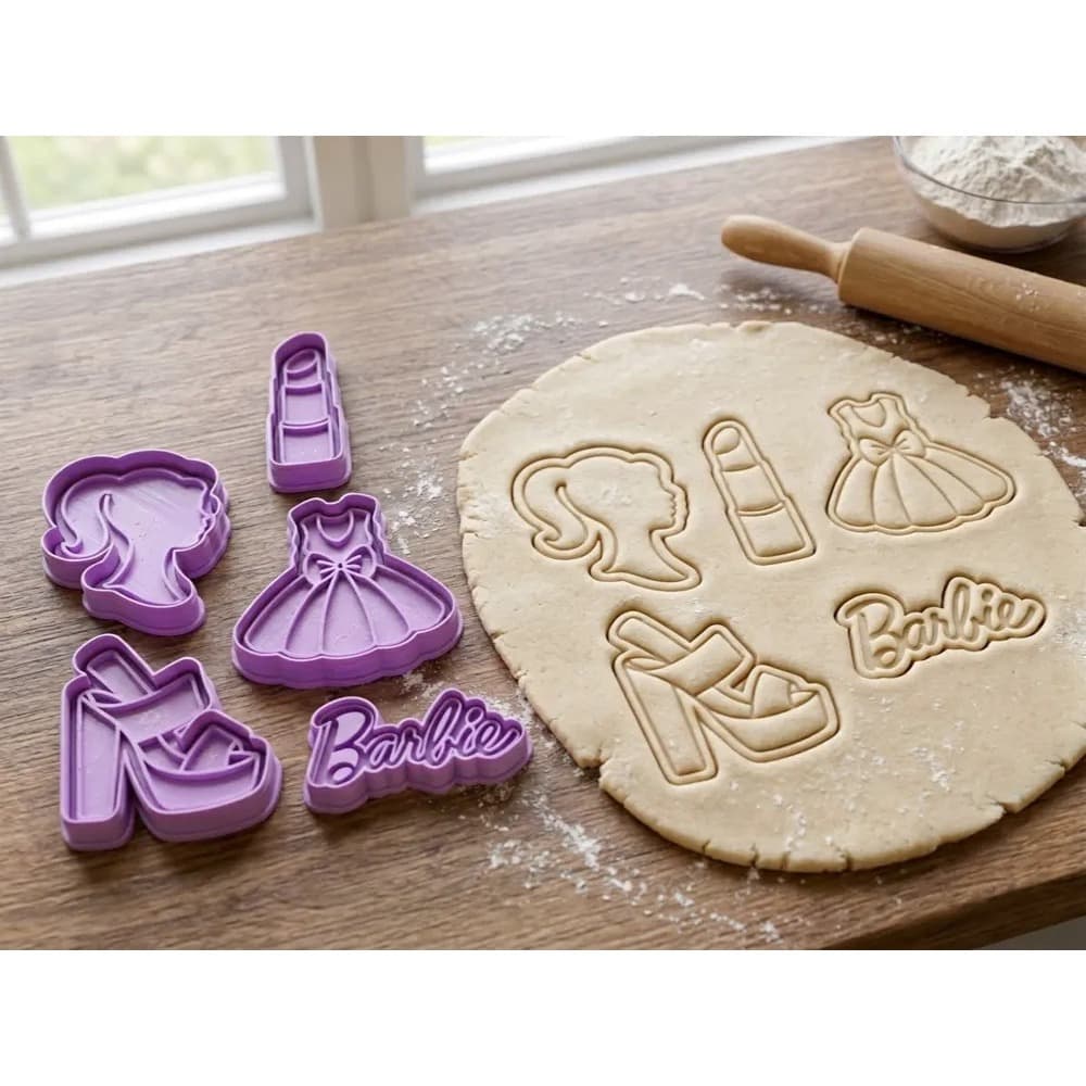 Kit com 5 Cortadores Barbie | Biscoitos | Cookies | Pasta Americana | Massinha de Modelar