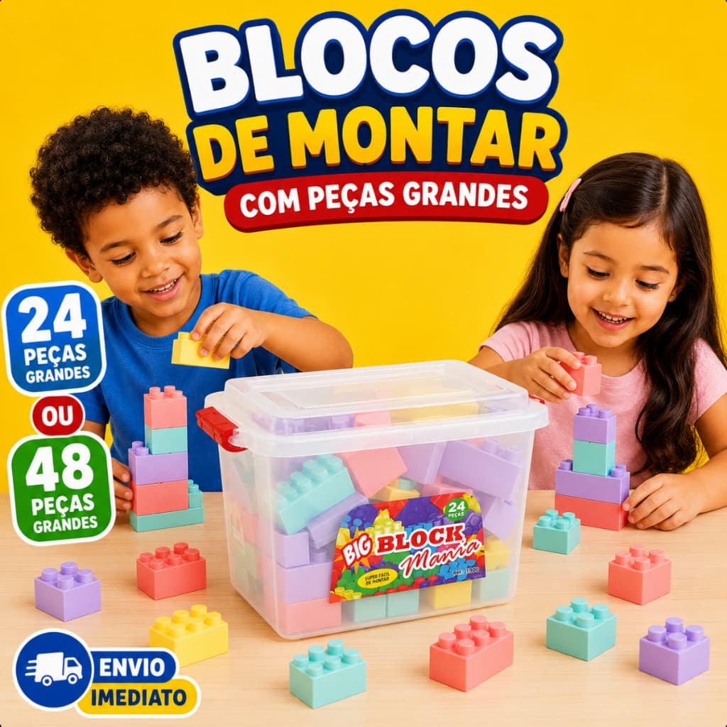Kit Blocos De Montar Infantil Big Block Peças Grandes Com Caixa Organizadora Brinquedo Educativo Lego Grande