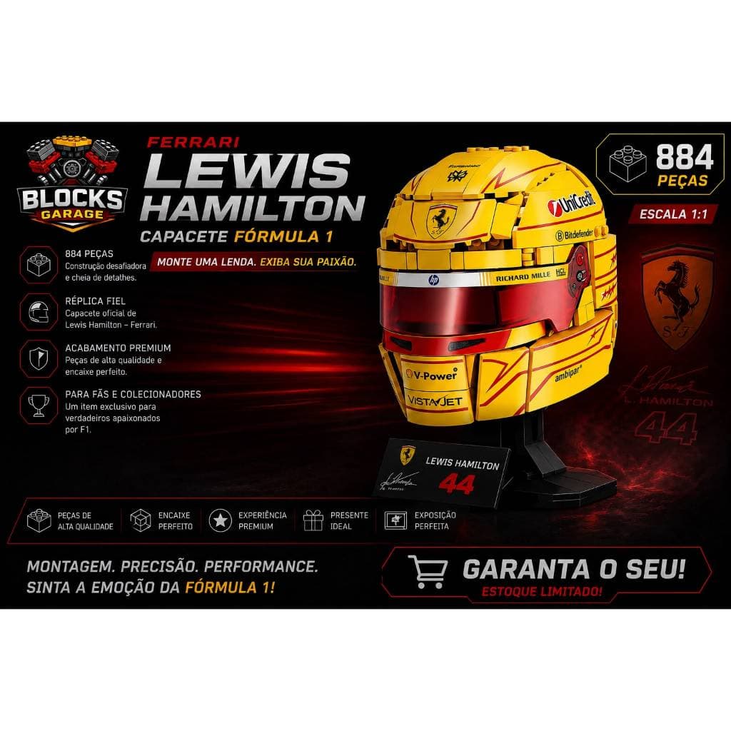 Blocos de Montar Lego Capacete Ferrari F1 Lewis Hamilton 884Peças Com Manual de Montagem  **SEM CAIXA(BOX)**