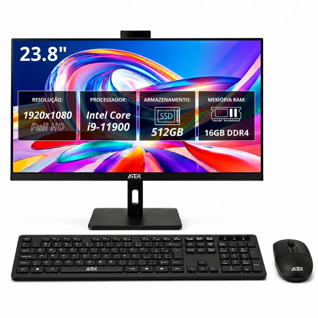 Computador All in One 23.8" Full HD Intel Core i9 512GB 16GB RAM Webcam 3MP com Mouse e Teclado