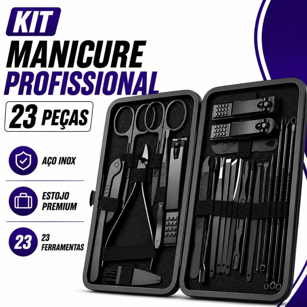 KIT MANICURE Profissional Inox Completo Alicate Cortador de Unha Pedicure Estojo Luxo Masculino Feminino