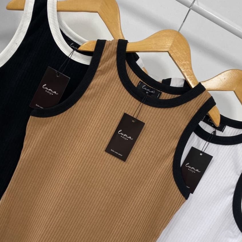 Regata Feminina Blusa Bicolor Canelada Premium Básica Justa Academia Fitness Casual Verão Coreana Retrô Estilosa Linda