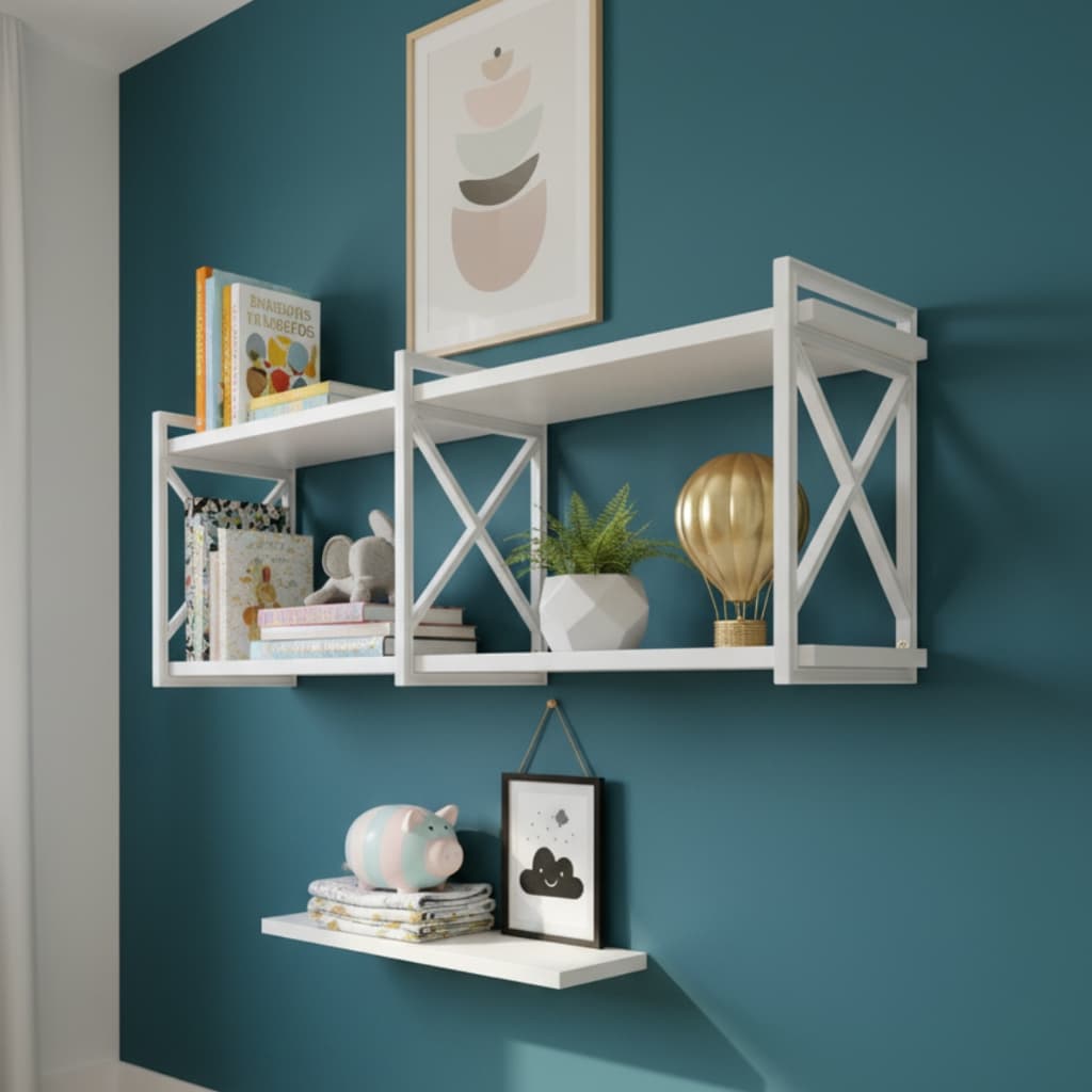 Prateleira Decorativa de Parede Estilo Industrial Suporte X 50cm a 1,60cm Cor Branco