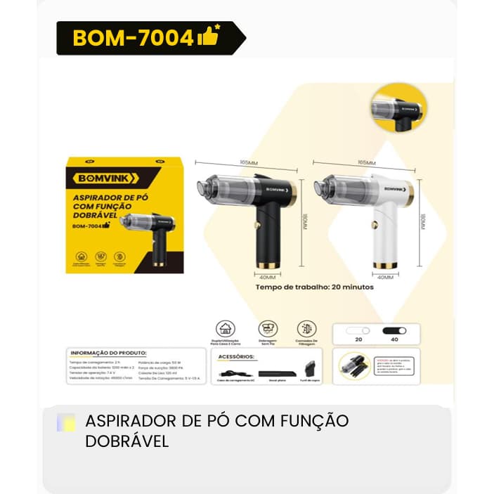 Aspirador de Pó  Portátil Aspirador de Pó Automotivo Aspirador Portátil BOM-7004