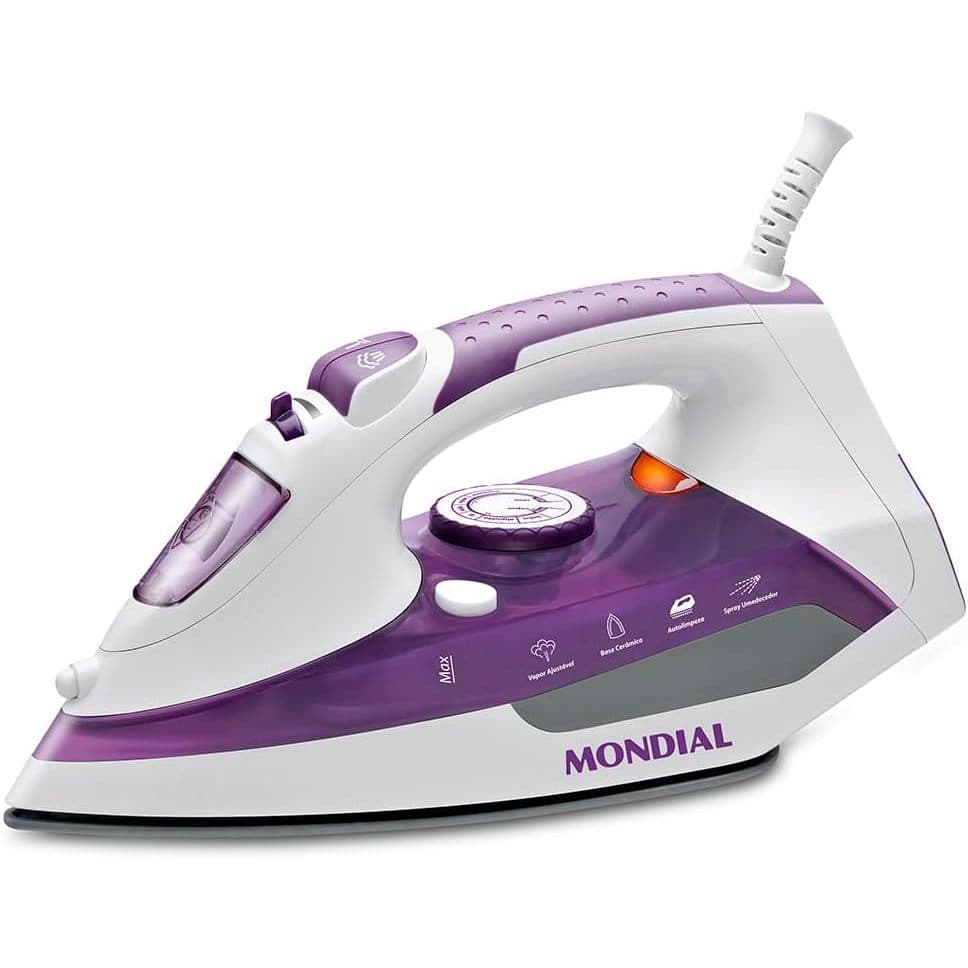 Ferro A Vapor Ceramic Express, Mondial, 200w - F-40 Branco E Roxo 127v(AVARIA CX)
