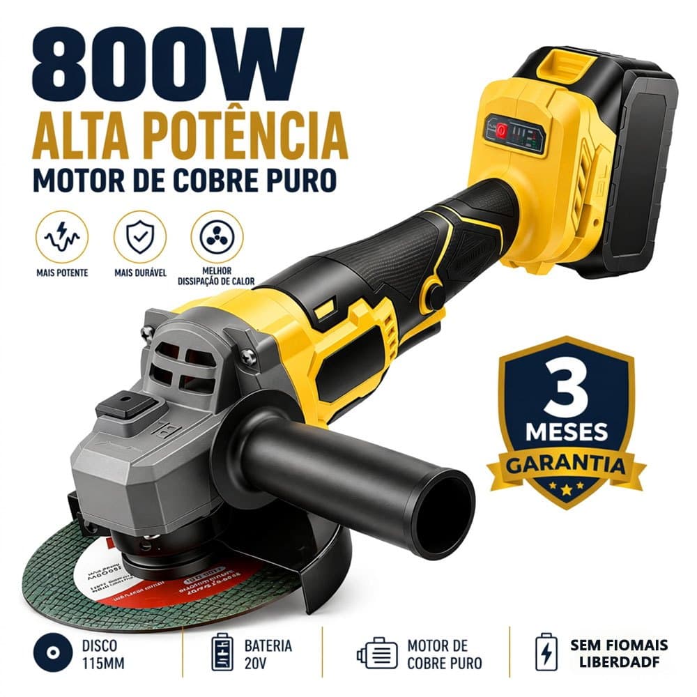 MOHOR Esmerilhadeira Angular 800W 48V Bateria de Lítio Dupla Lixadeira Corte Metal Alta Rotação Profissional