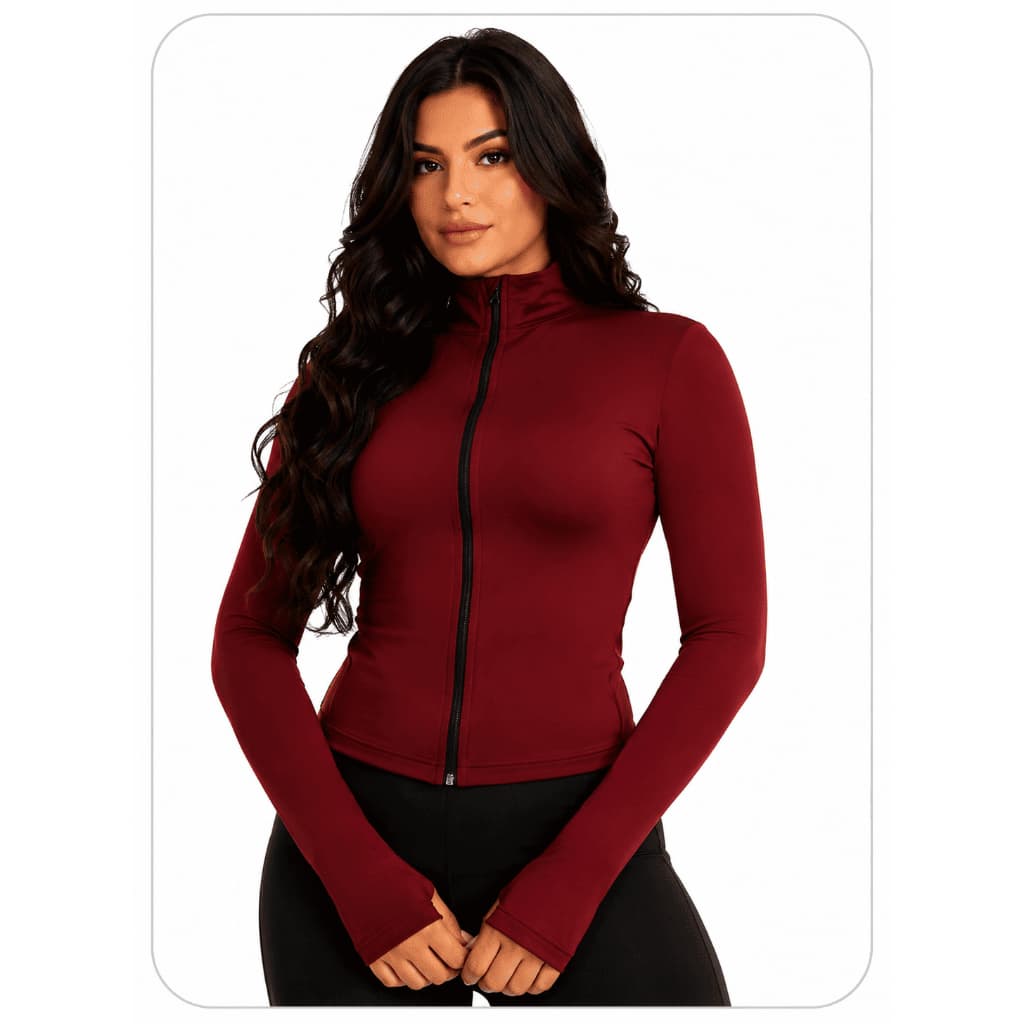 Casaco Feminino Fitness Manga Longa com Zíper e Gola Alta roupa fitness feminina casaco para academia musculação
