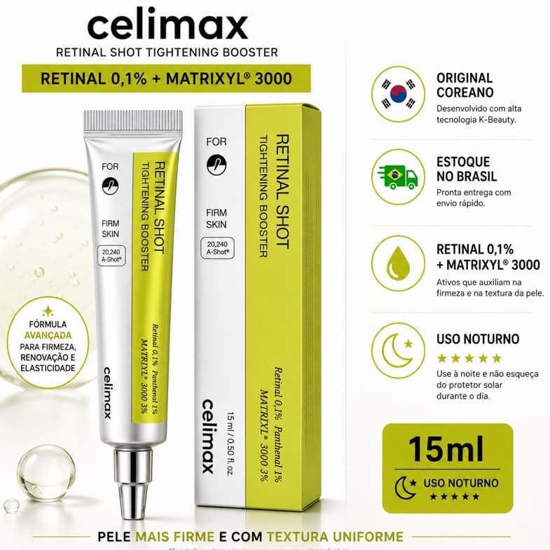 Celimax Retinal Shot Tightening Booster 15ml Retinal 0,1% Matrixyl 3000 Original Firmador Anti-idade Facial Coreano