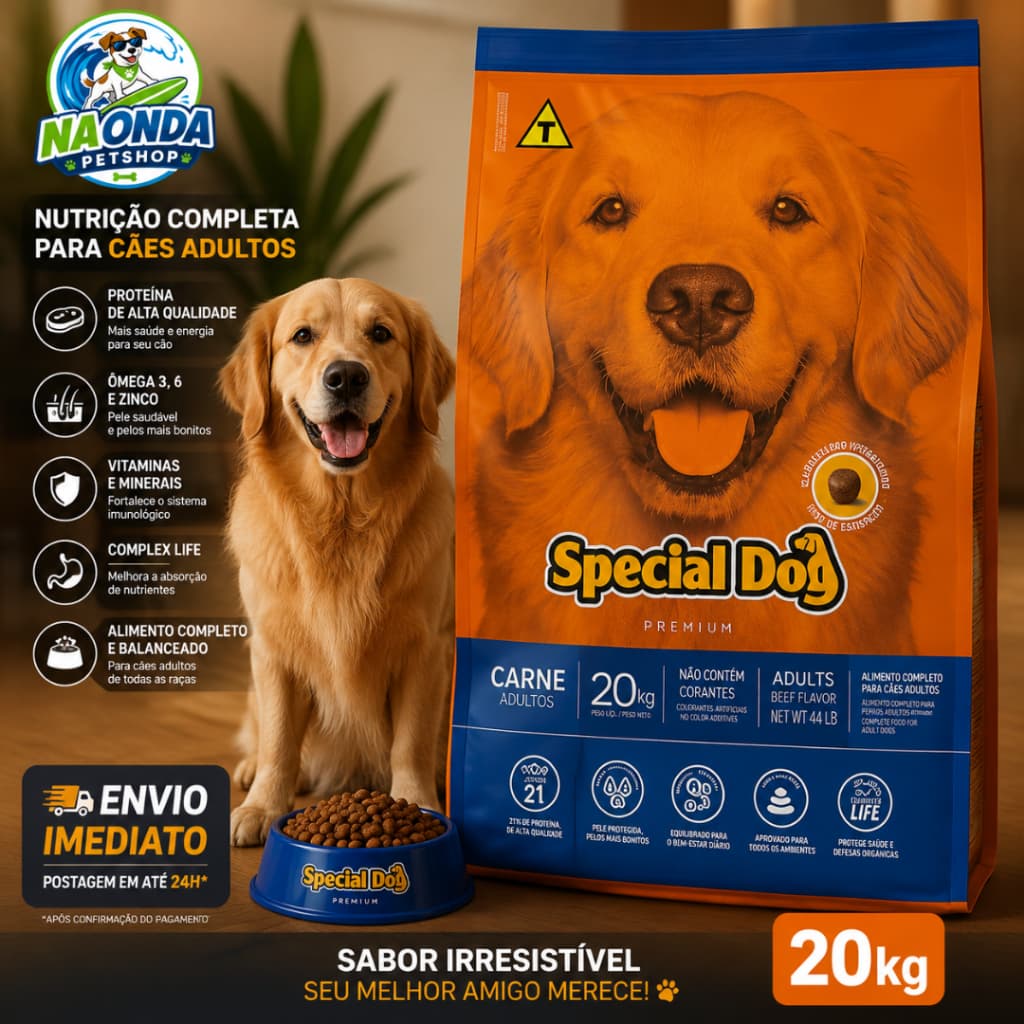 Special Dog Carne 20kg Ração Para Cachorro Adulto Sabor Carne Alta Qualidade - Envio Imediato