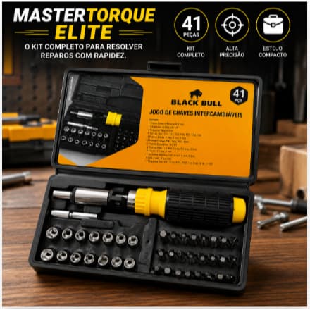 Jogo de Chaves 41 Peças Kit Ferramentas Chave Catraca Soquetes Bits Phillips Torx Allen  Intercambiáveis Black Bull