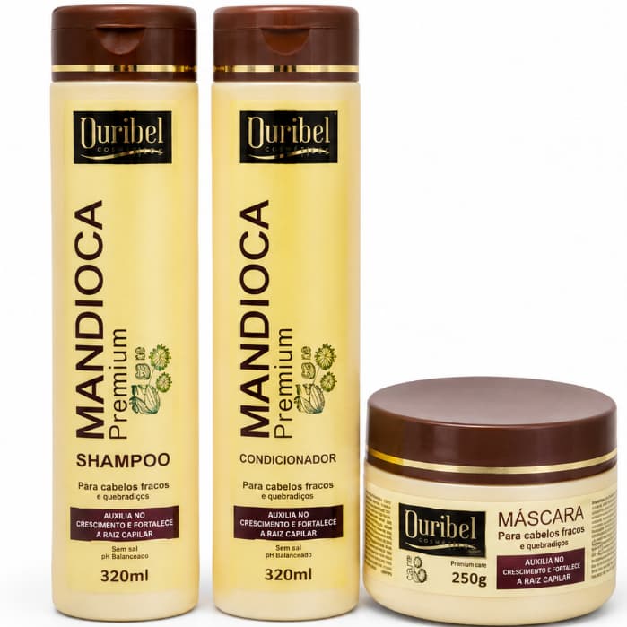 Ouribel Mandioca Kit Shampoo 320ml+ Condicionador 320ml + Máscara Hidratante 250g