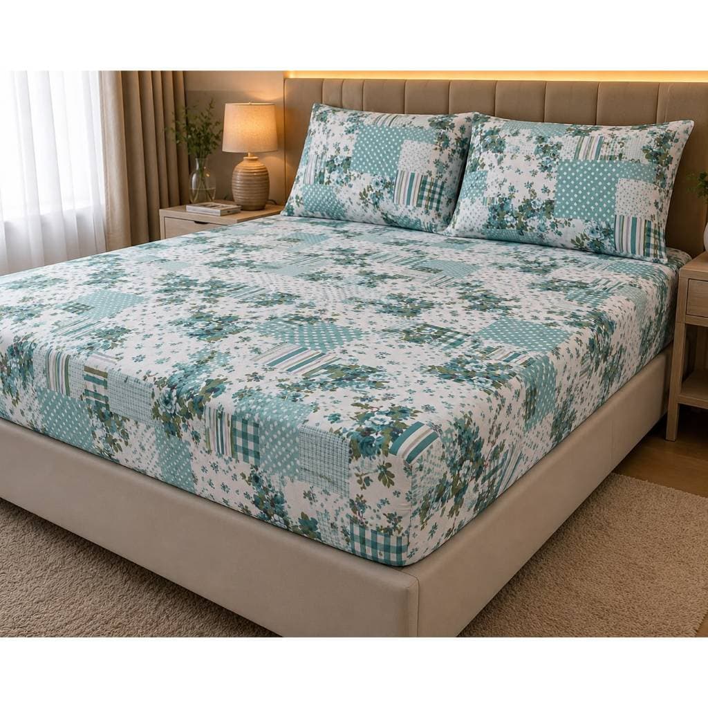 Jogo de lençol de casal 3 peças para cama box de casal padrão estampado sofisticado envio imediato