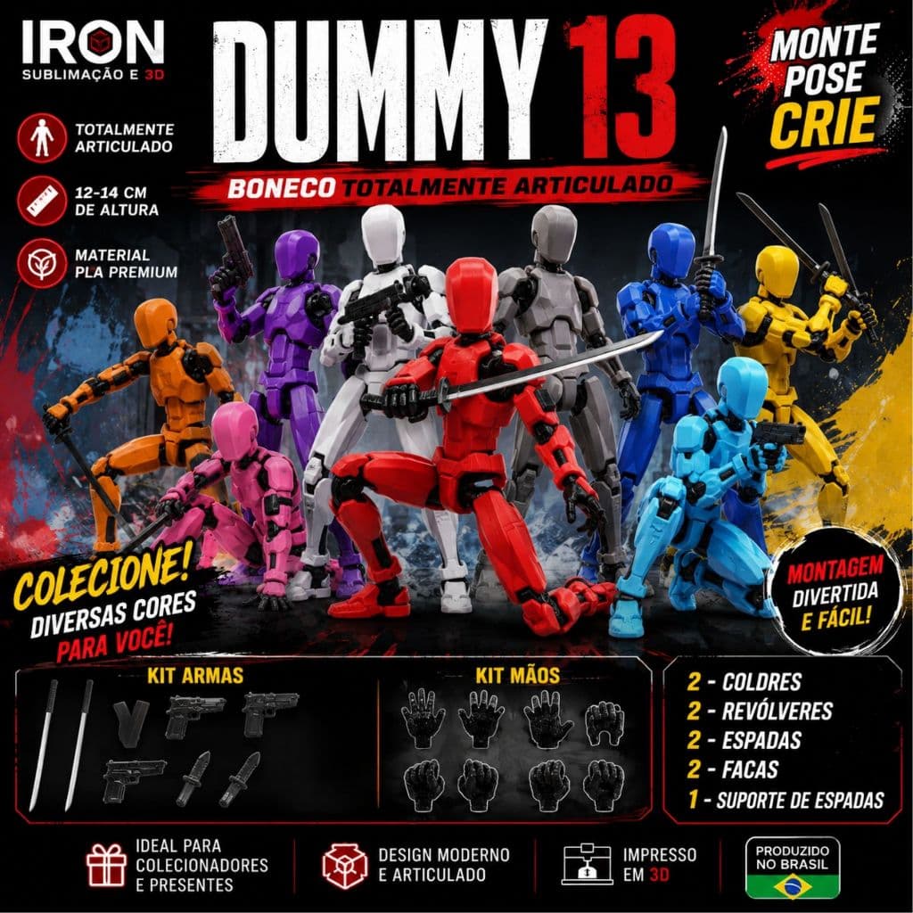 Dummy 13 e Acessórios, Boneco Totalmente Articulado - 3D - Action Figure - Colecionavél - Toy Art -