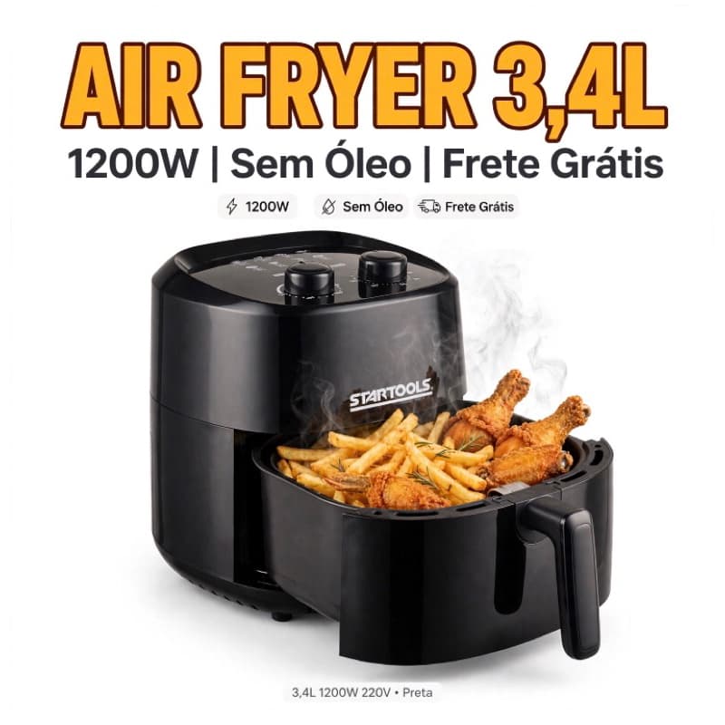 Fritadeira Elétrica Air Fryer 3,4L 1200W Sem Óleo 220V Antiaderente Startools
