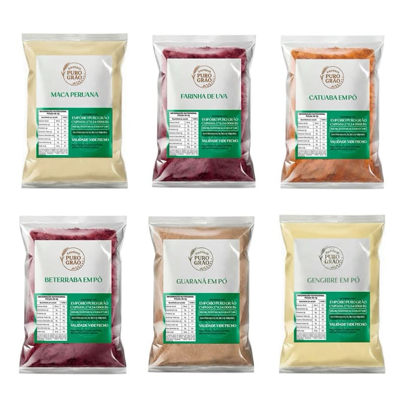 Kit Super Energético Pré Treino Natural Gengibre Maca Peruana Guaraná Beterraba Uva