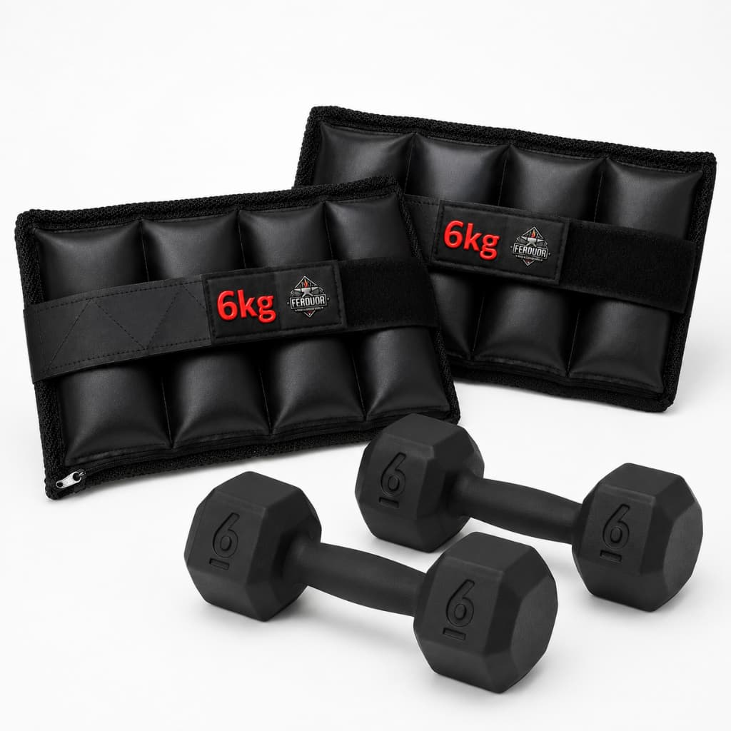 KIT PAR CANELEIRAS REGULÁVEIS 6KG CADA + PAR HALTERES SEXTAVADOS 6KG ACADEMIA MUSCULAÇÃO FITNESS TREINO COMPLETO