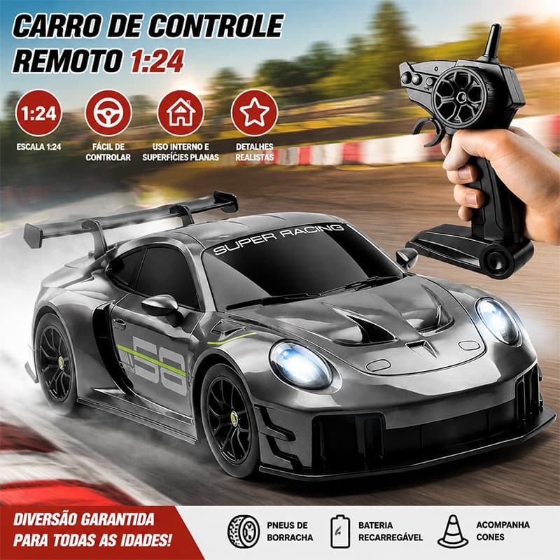 Carrinho Controle Remoto Drift 1:24 Porsche 911 BMW 4x4 Bateria Recarregável