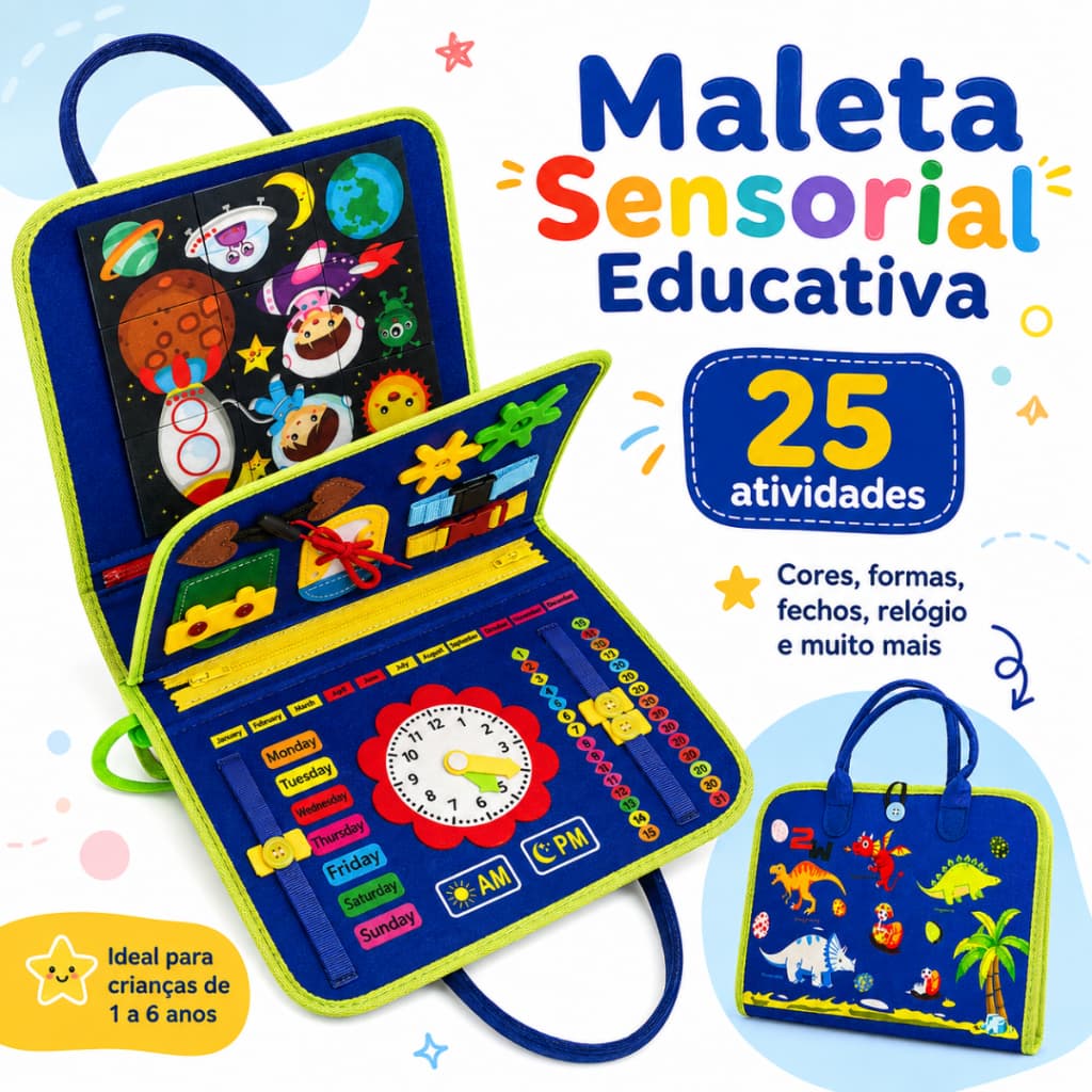 Maleta Sensorial Montessori 25 Atividades Brinquedo Educativo Infantil Coordenação Motora