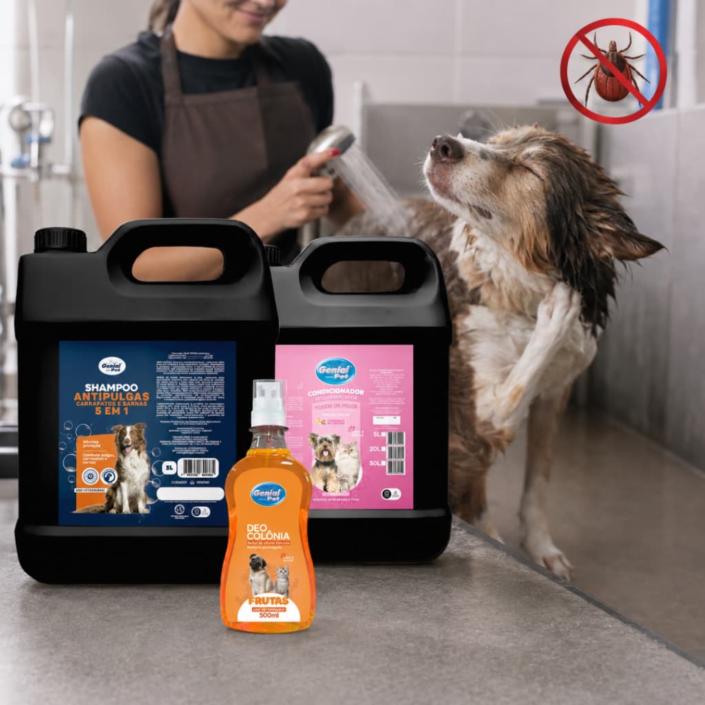 Linha 5L Shampoo Antipulgas Carrapatos Sarnas 5 em 1 Condicionador Deo Colônia 500ml Cães