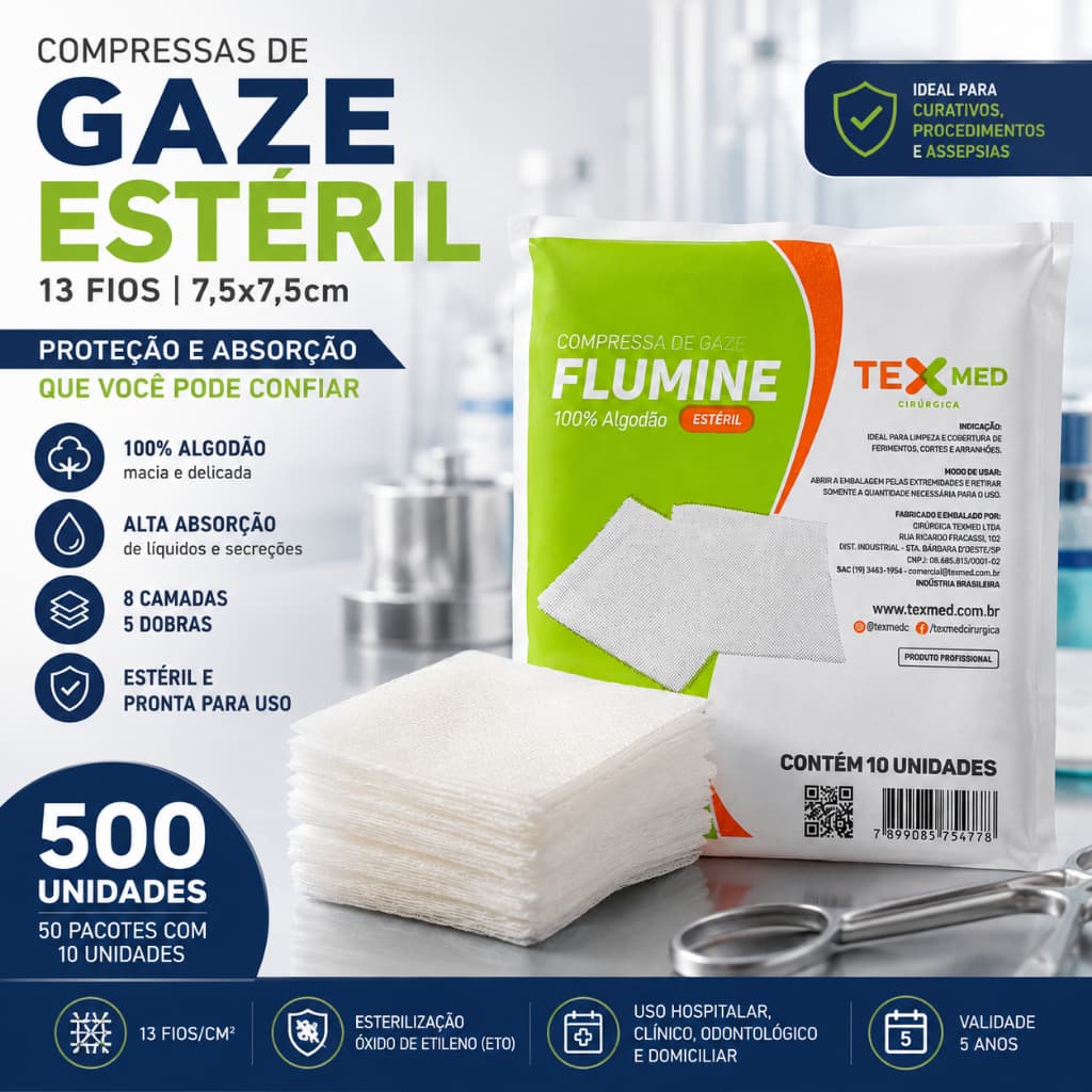 Compressa De Gaze Esteril Pacote Com Kit 500Un