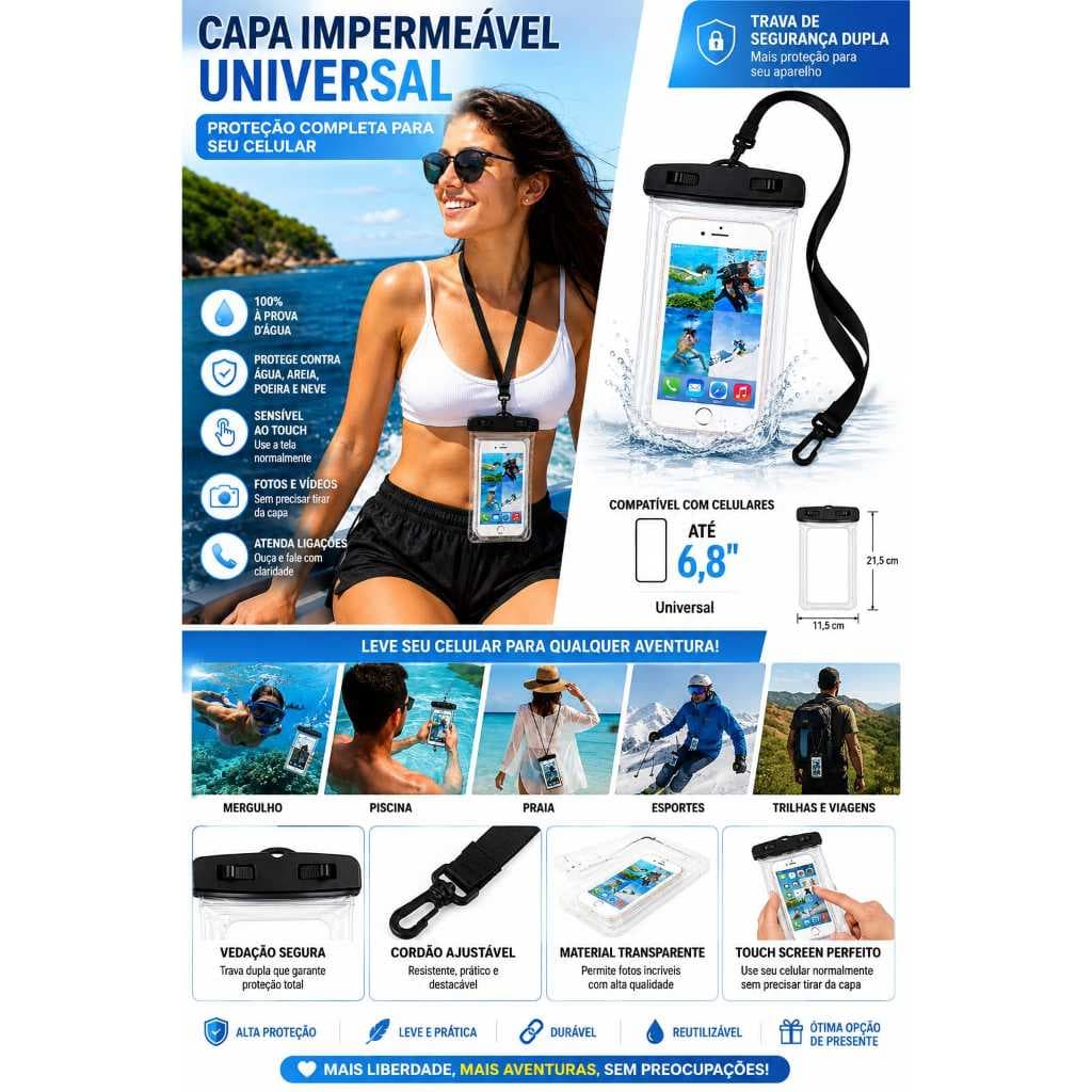 CAPA DE CELULAR PROVA DGUA COM ALÇA IMPEMEAVEL CAPINHA PRA CELULAR