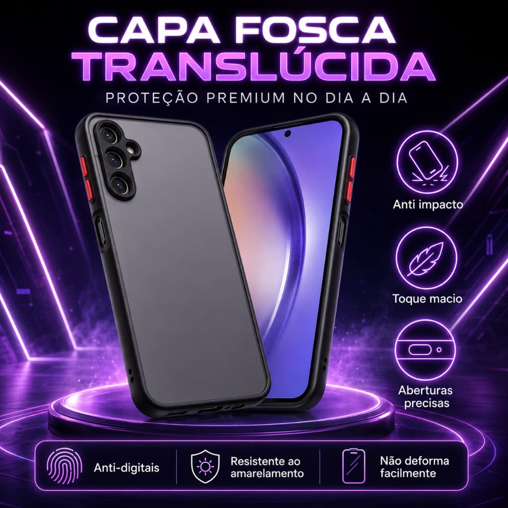 Capa Fosca Translúcida para Samsung A15/A16/A17/A55/A56/A36/A07/A06/S24 FE/S25 FE/Série A/S/M/NOTE