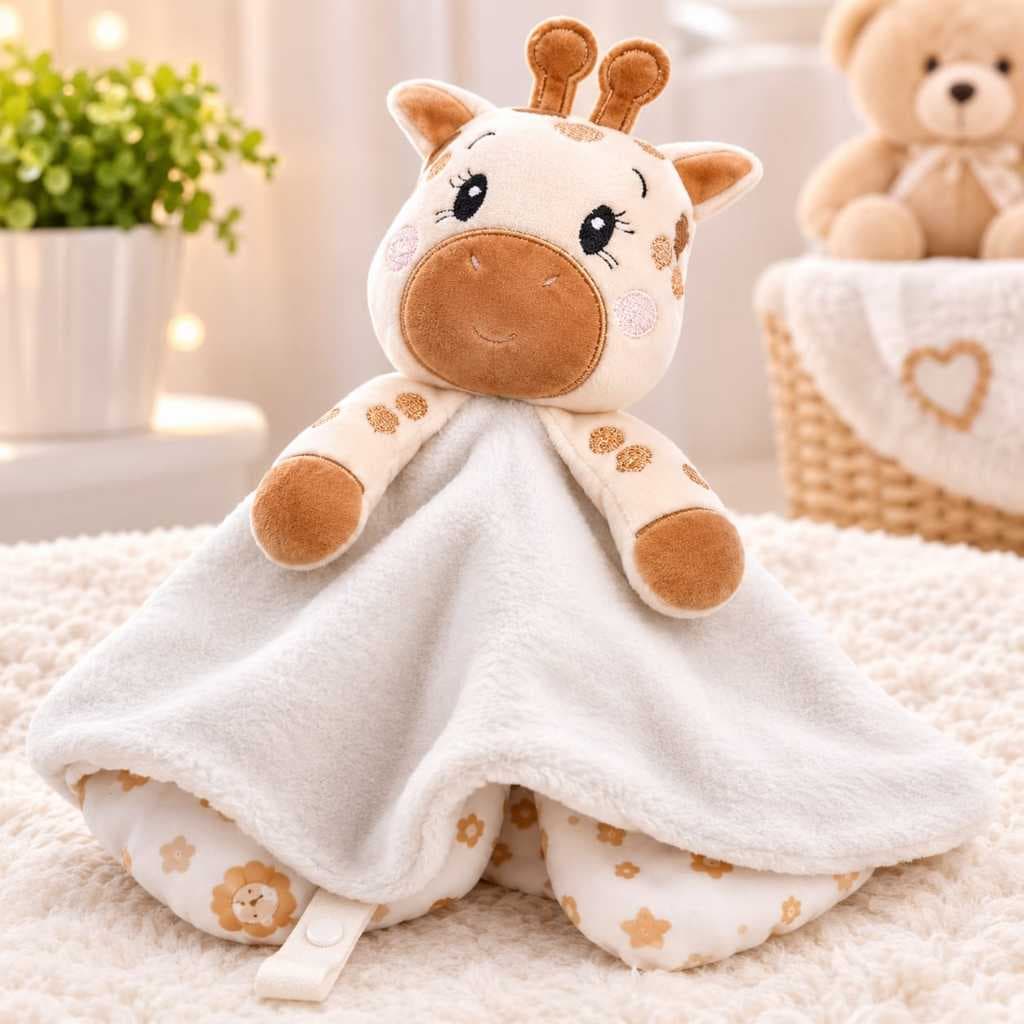 Naninha Girafa Bebê Pelúcia 30cm Macia Com Porta Chupeta Prendedor Conforto Infantil