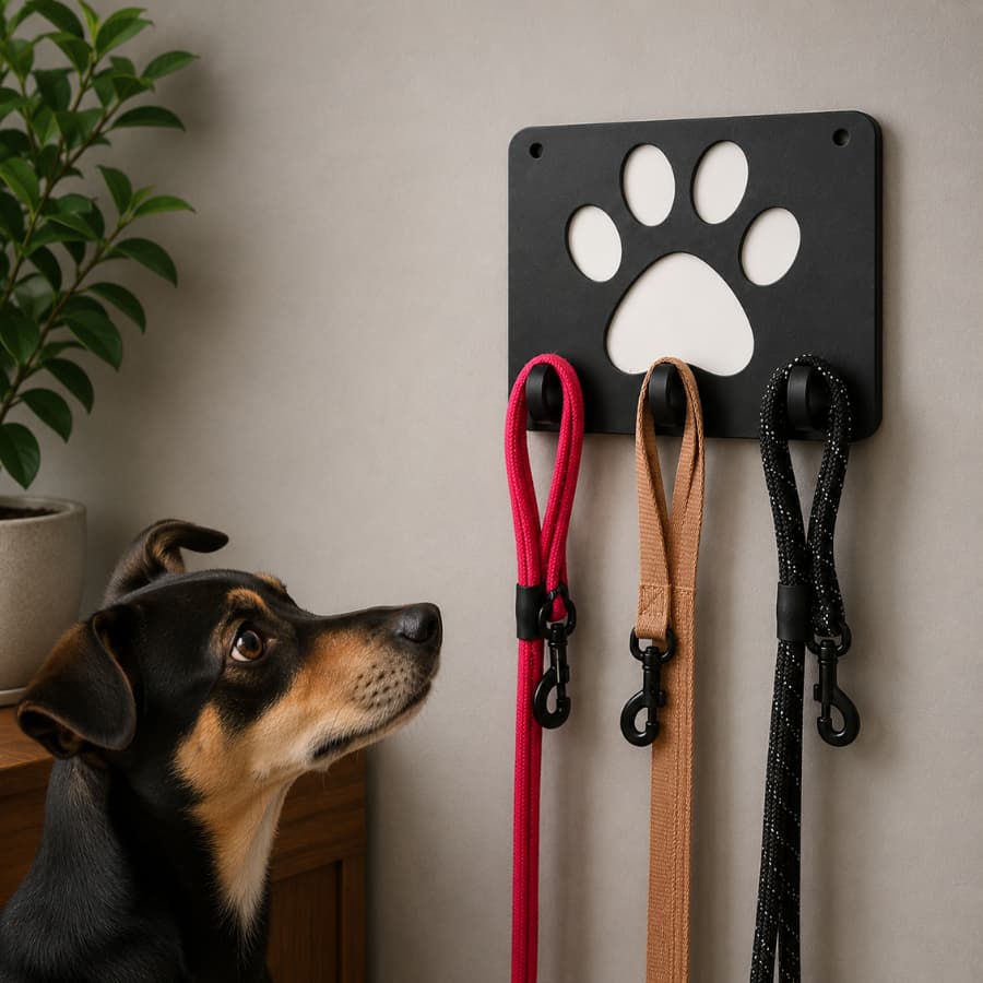 Suporte Para 3 Guias Patinha Decorativa Coleira Guia Cão Cachorro Pet Mdf Pintado Porta Chave