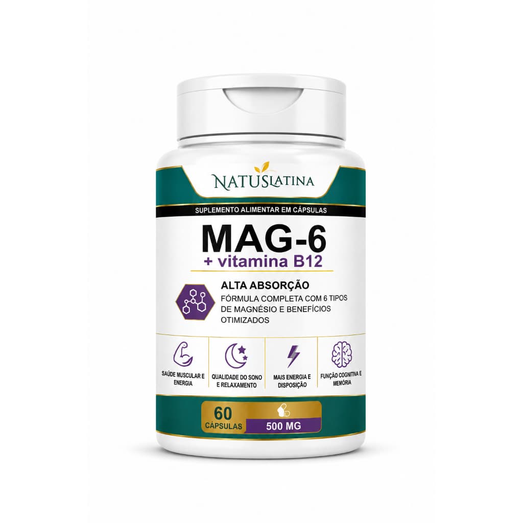 Suplemento 6 Magnésios com Vitamina B12 Metilcobalamina 60 Cápsulas