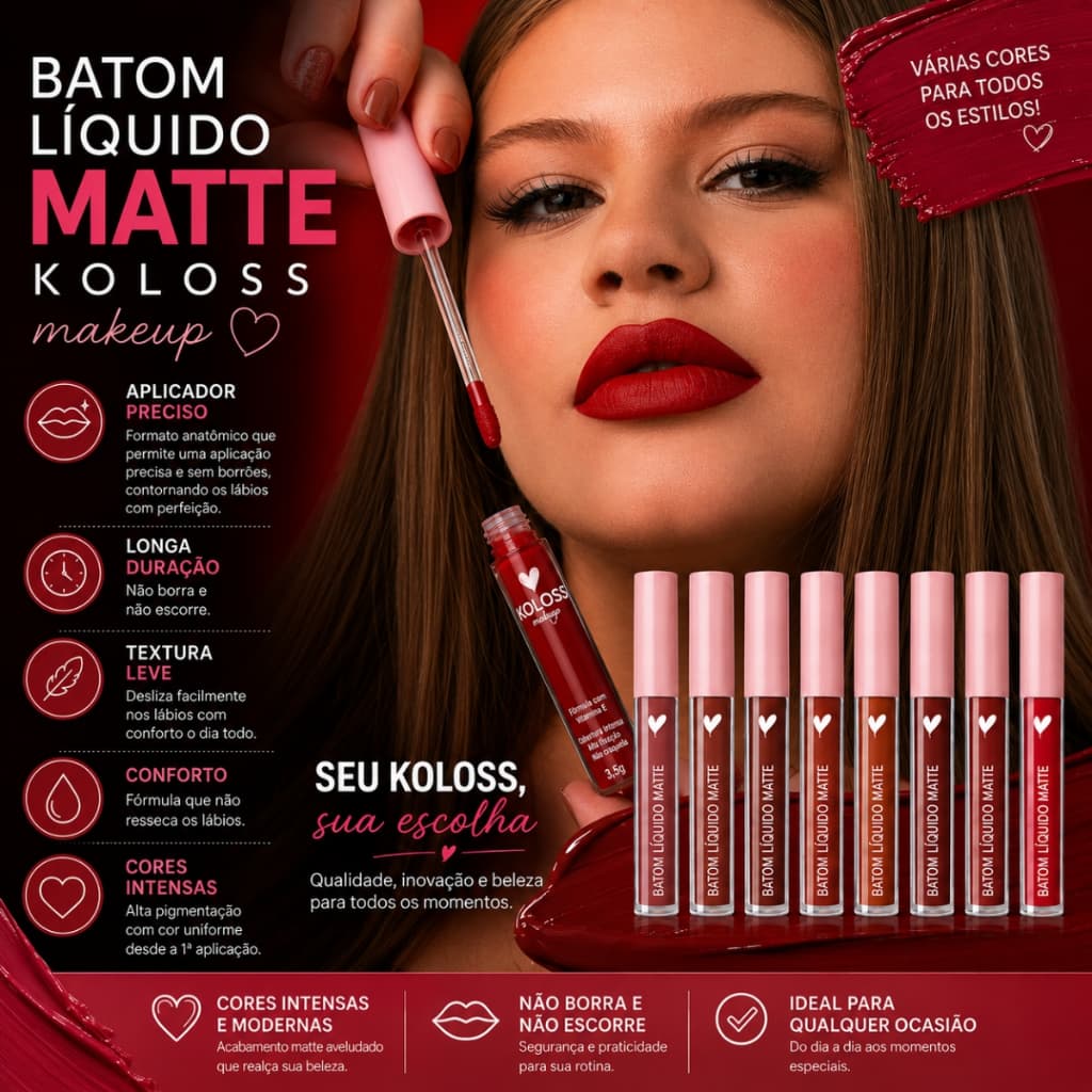 Batom Líquido Koloss Matte Longa Duração e Cobertura Perfeita