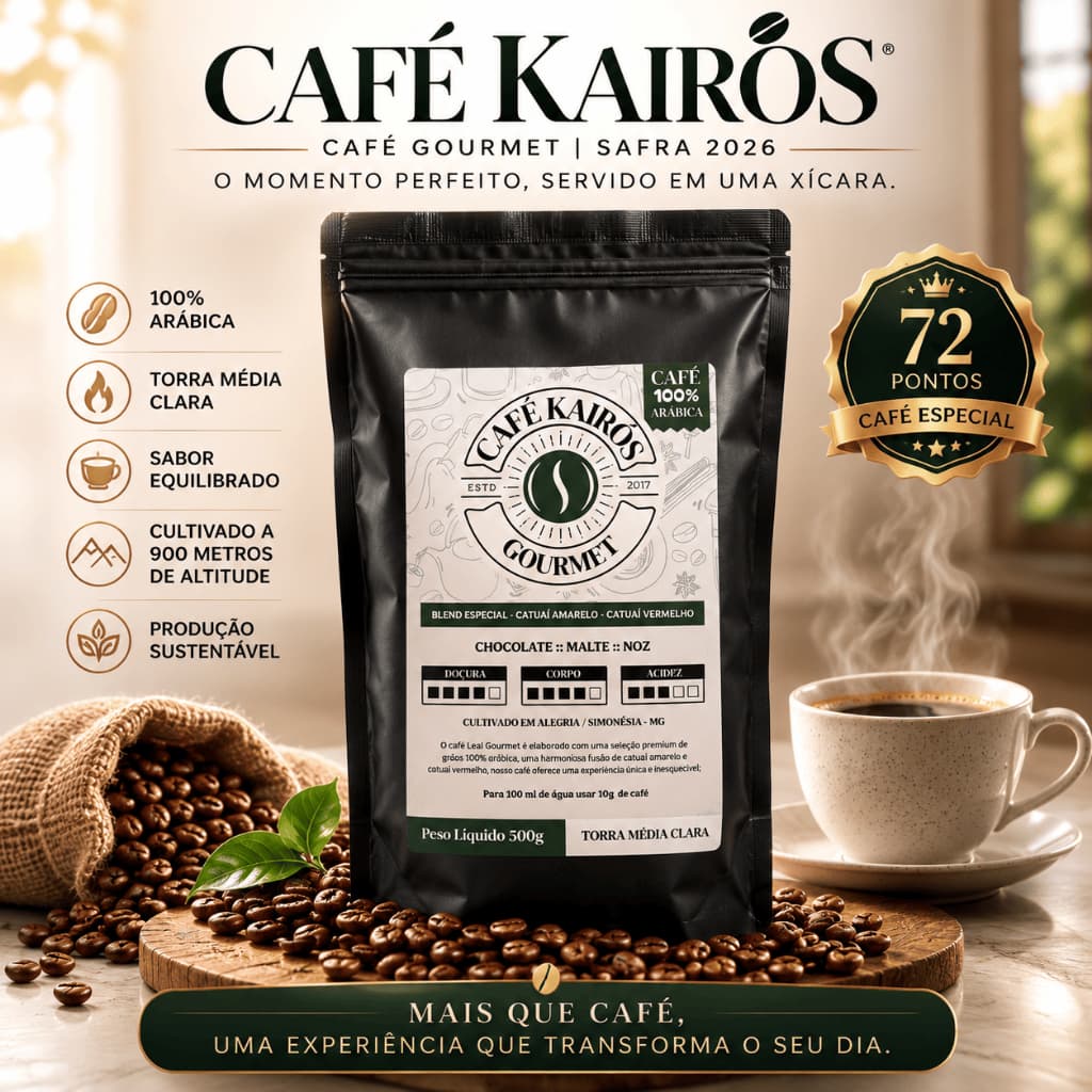 Café Kairós Gourmet 100% Arábica Grãos 500g Torra Média
