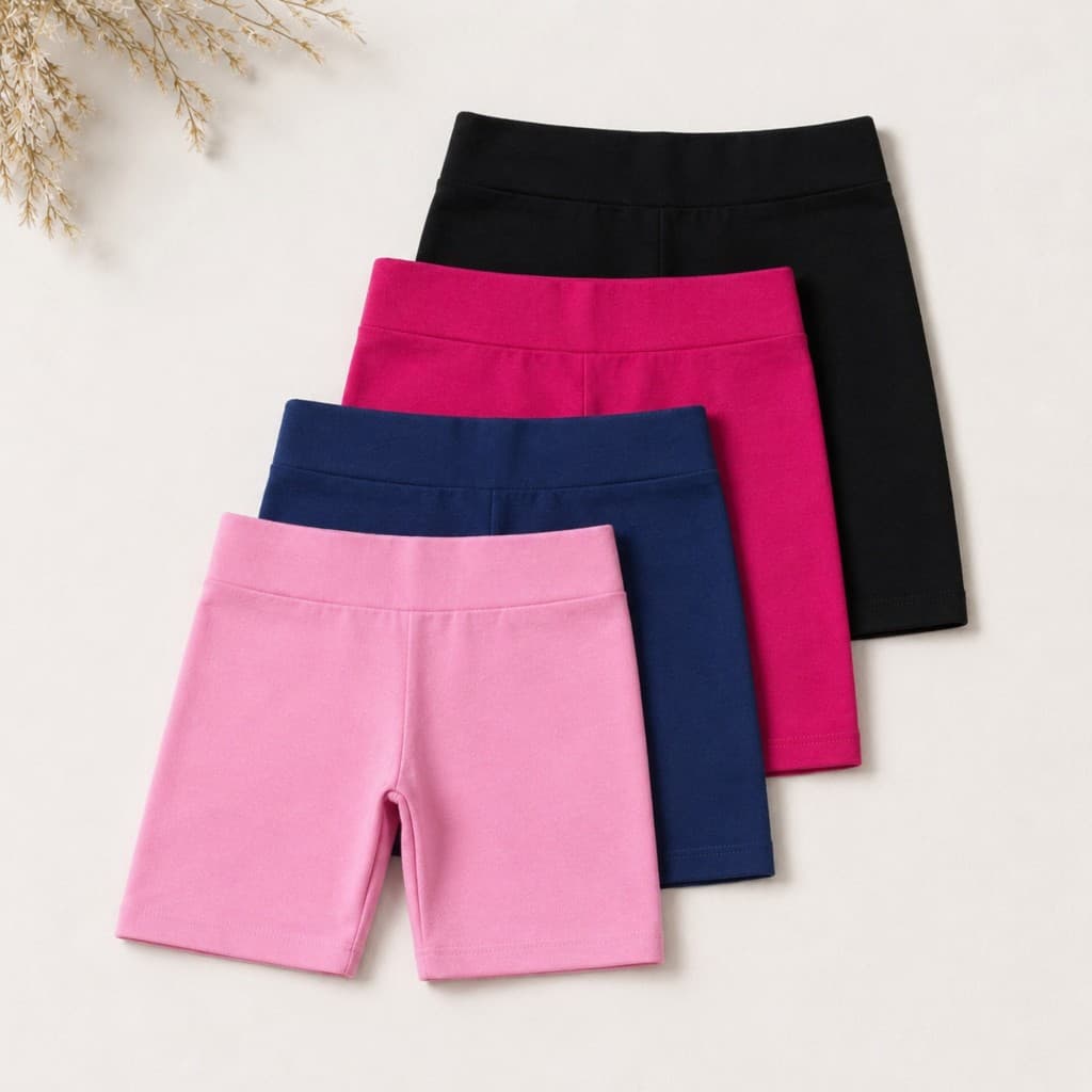 Kit 4 Shorts Ciclista Infantil Menina Cotton liso e Estampado 1 ao 14 Anos