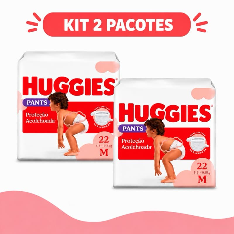 KIT 2 Pacotes Huggies Fralda Pants Roupinha Proteção Acolchoada