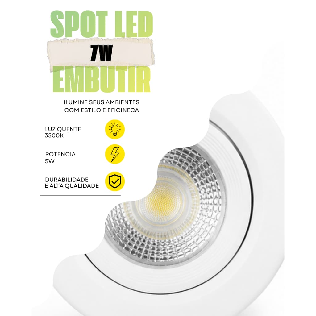 Kit 5 pcs Luminária de Led Spot Teto e Parede Super Led Redondo Bivolt 7 Watts