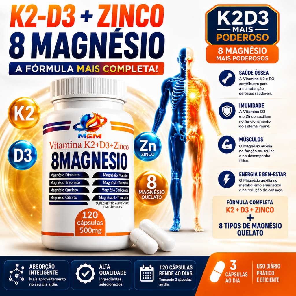 8 MAGNESIO TURBO + Vitamina K2 D3 ZINCO | DIMALATO | QUELATO | L TREONATO | Citrato | Taurato