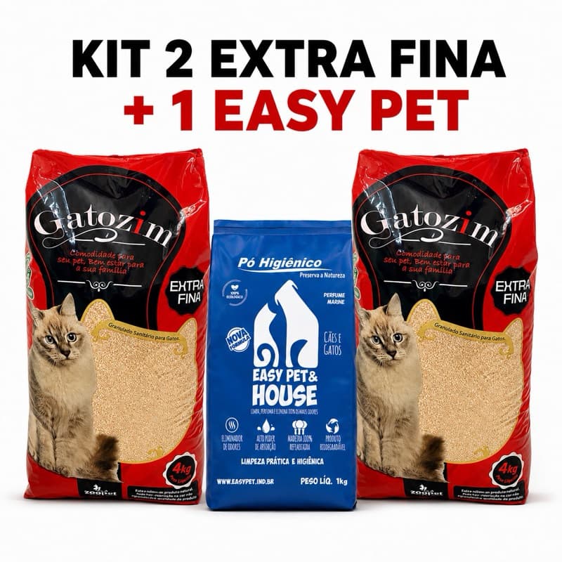 Kit Areia Sanitárias Higiênica Para Gatos Gatozim Extra Fina Forma Torrões Controle de Odores + Easy Pet