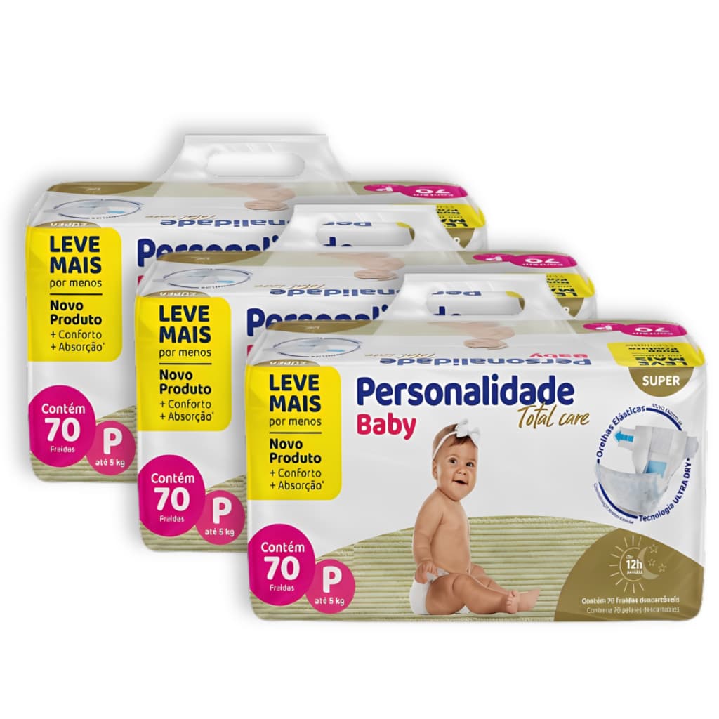 Kit 3 Fralda Personalidade Baby Total Care P Total 210 Unid