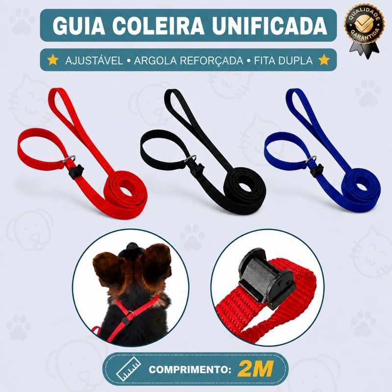 Coleira Guia Unificada Regulável Reforçada para Adestramento e Passeios de Cães – 2 Metros