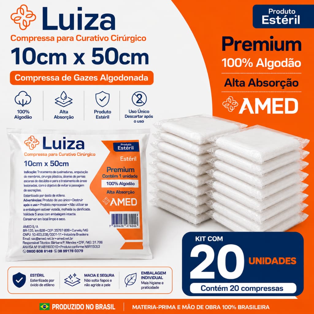 Curativo Algodonado Estéril 10cm x 50cm (Aberto) Tipo Zobec - 20 Unidades - AMED