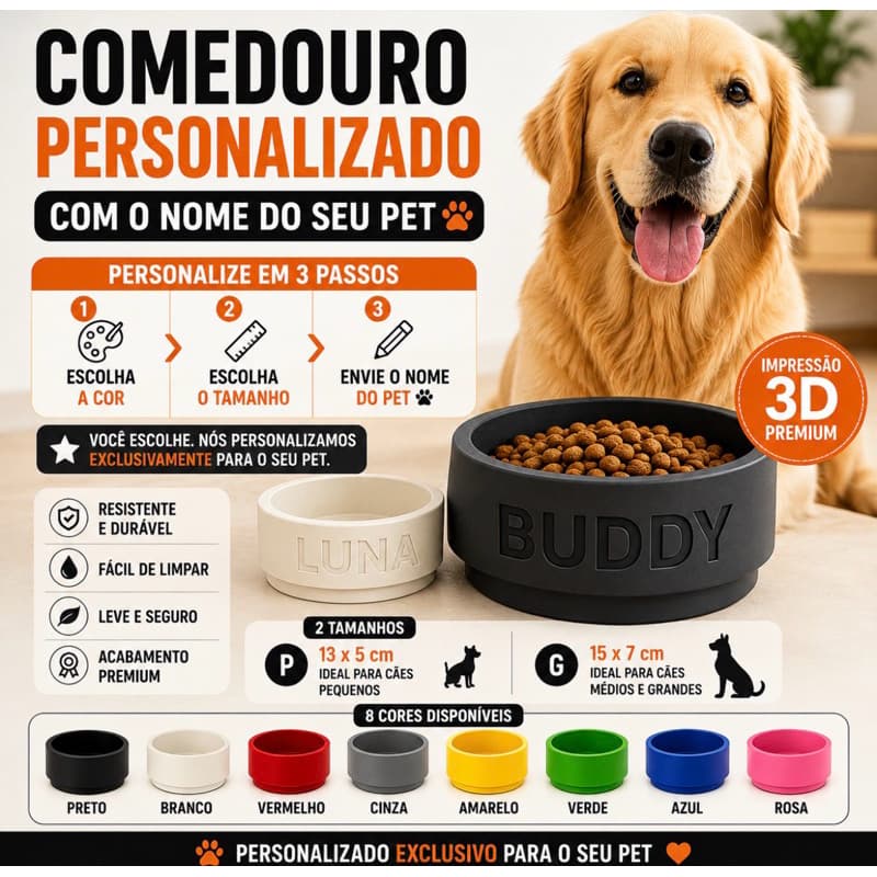 Comedouro Personalizado para Cachorro com Nome | Pote para Ração e Água