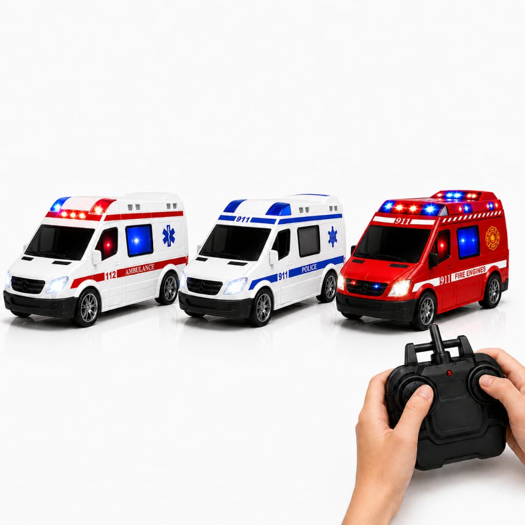 Carrinho Controle Remoto City Resgate Zoop Toys Polícia Bombeiro Ambulância Luz e Som