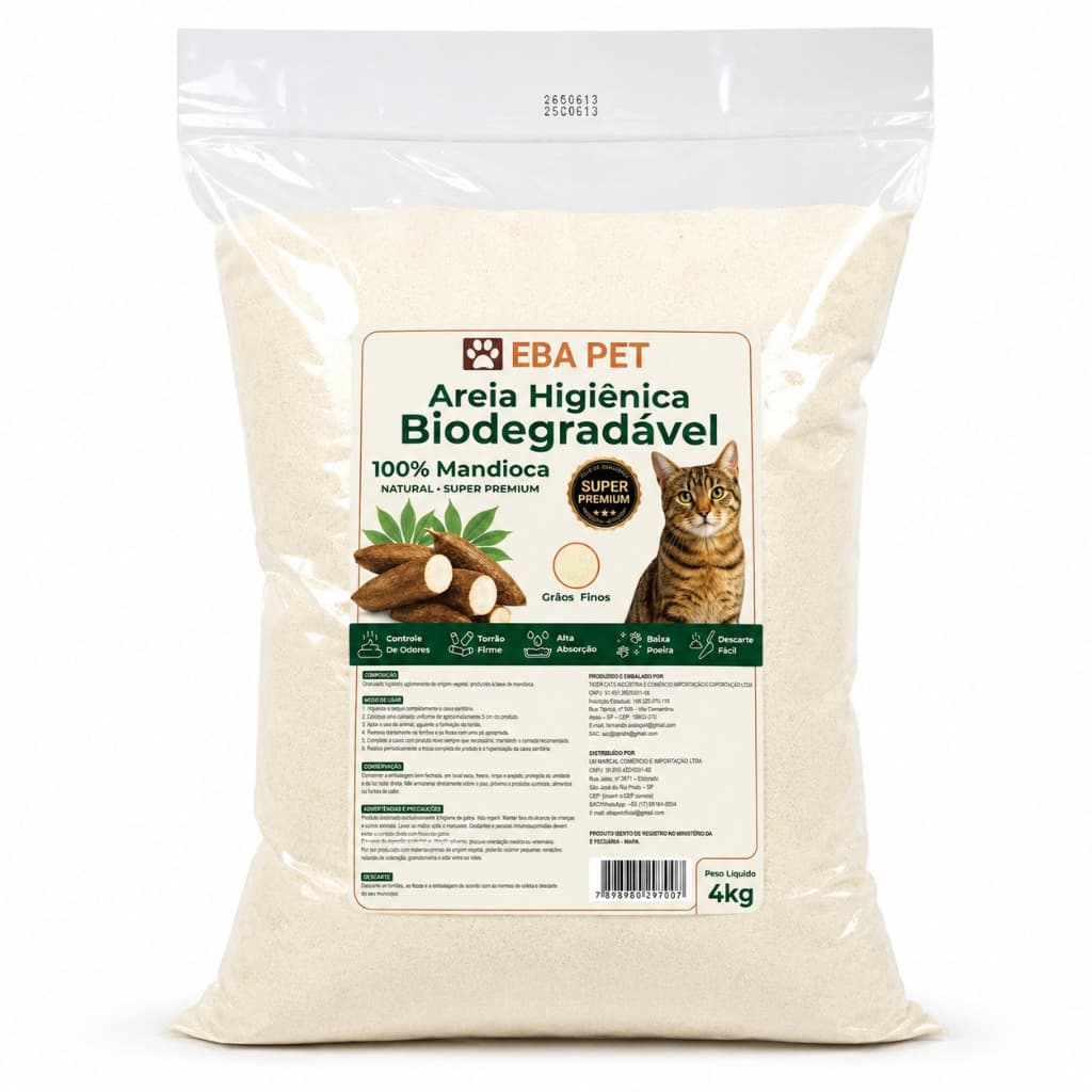 Areia Higiênica Natural Biodegradável Mandioca 100% Para Gatos Eba Pet